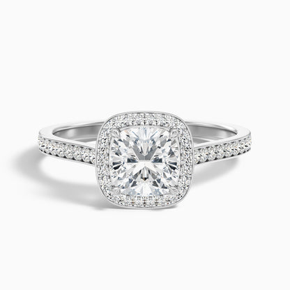 Kelly 3 Carat Cushion Cut Halo Pave Moissanite Engagement Ring in 18k White Gold  DestGlow