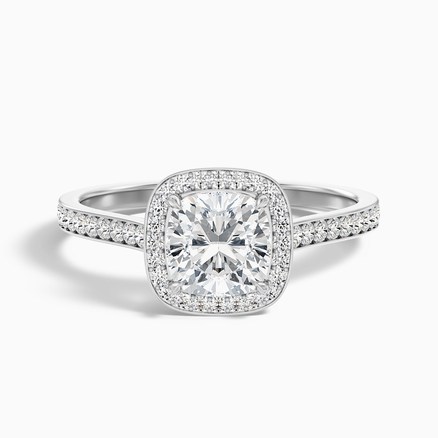 Kelly 1.5 Carat Cushion Cut Halo Pave Moissanite Engagement Ring in 925 Sterling Silver