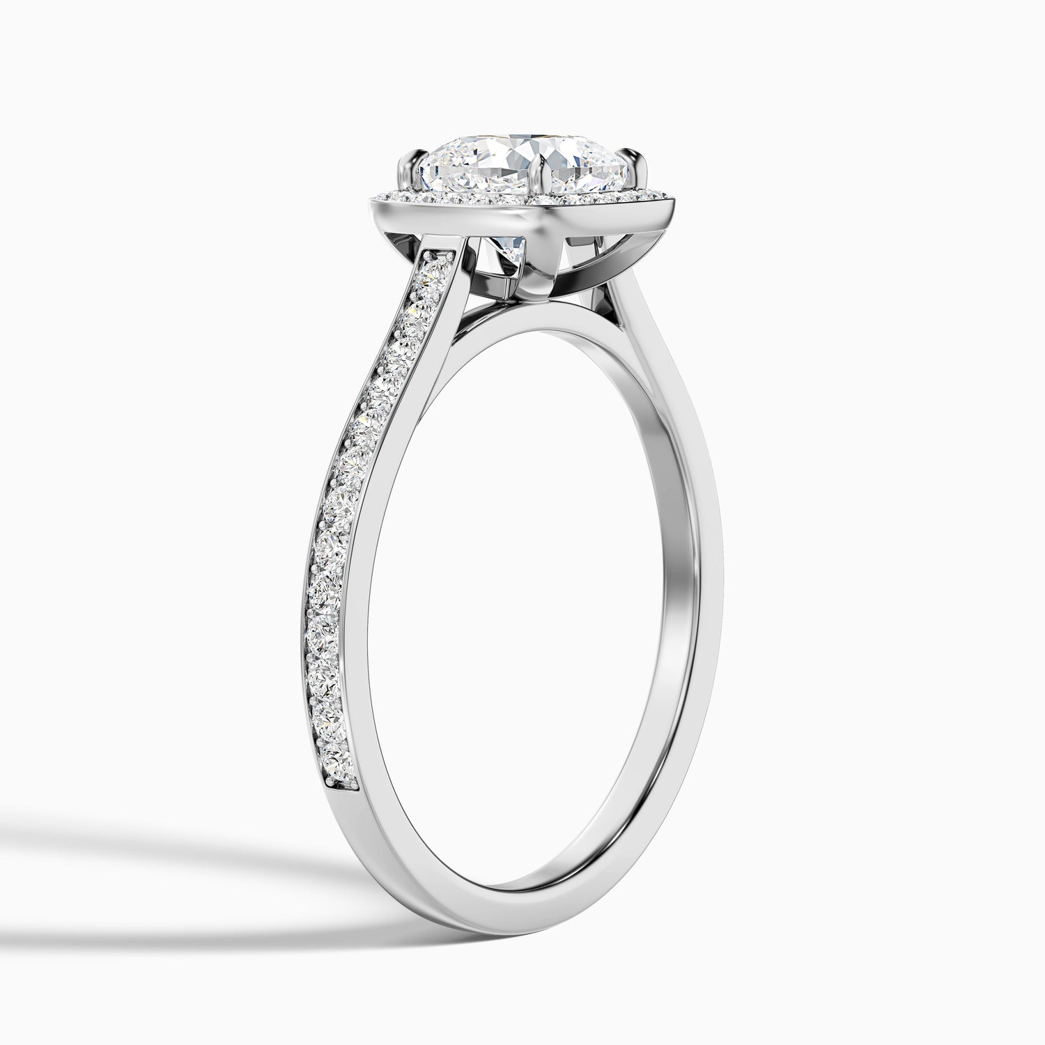 Fiona 5 Carat Cushion Cut Halo Pave Lab Grown Diamond Ring in 18k White Gold