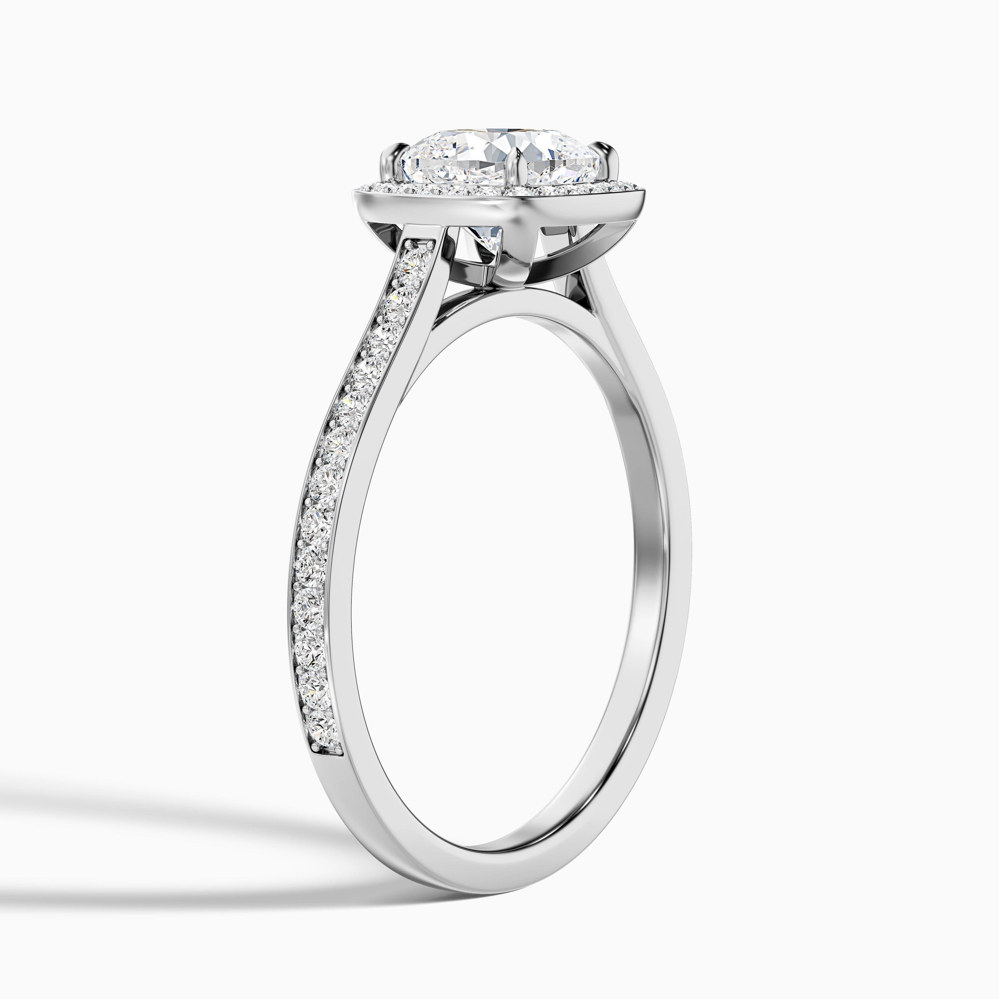 Fiona 4 Carat Cushion Cut Halo Pave Lab Grown Diamond Ring in 10k Rose Gold