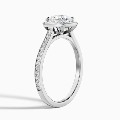 Fiona 4 Carat Cushion Cut Halo Pave Lab Grown Diamond Ring in 10k Rose Gold