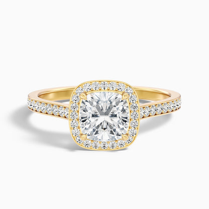 Fiona 1.5 Carat Cushion Cut Halo Pave Lab Grown Diamond Ring in 14k White Gold