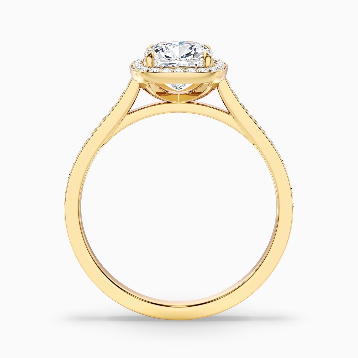 Kelly 1 Carat Cushion Cut Halo Pave Moissanite Engagement Ring in 14k Yellow Gold