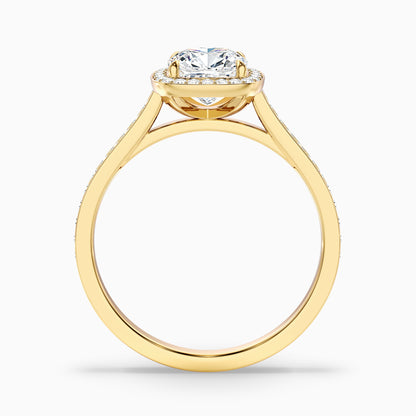 Kelly 1 Carat Cushion Cut Halo Pave Moissanite Engagement Ring in 14k Yellow Gold