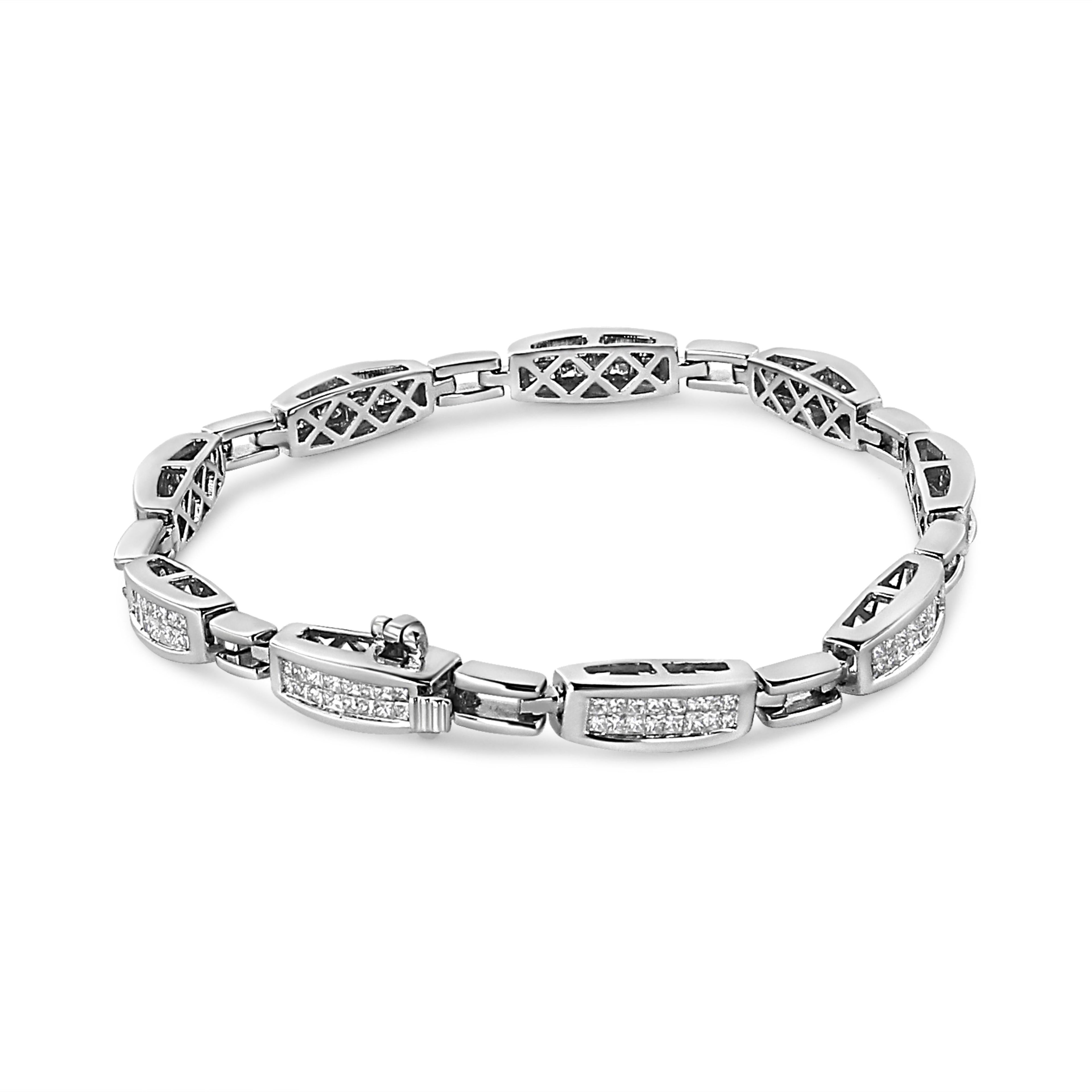 14K White Gold 2.00 Cttw Invisble-Set Princess Diamond Link Bracelet (I1-I2 Clarity, I-J Color) - 7.25" by Bids.com