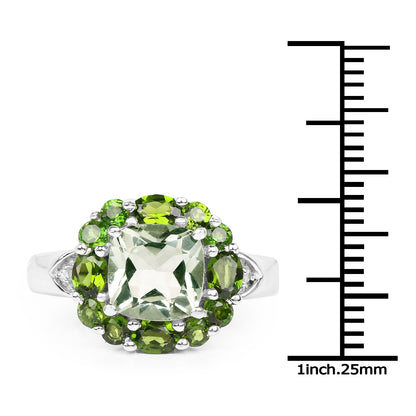 3.49 Carat Genuine Green Amethyst, Chrome Diopside &amp; White Topaz .925 Sterling Silver Ring by Bids.com