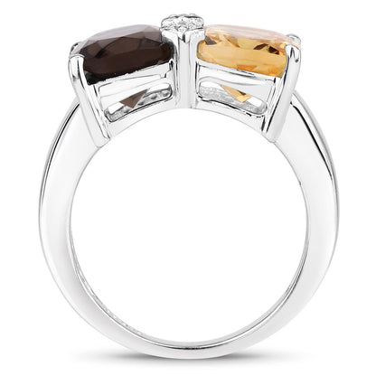 5.01 Carat Genuine Smoky Quartz, Citrine and White Sapphire .925 Sterling Silver Ring by Bids.com