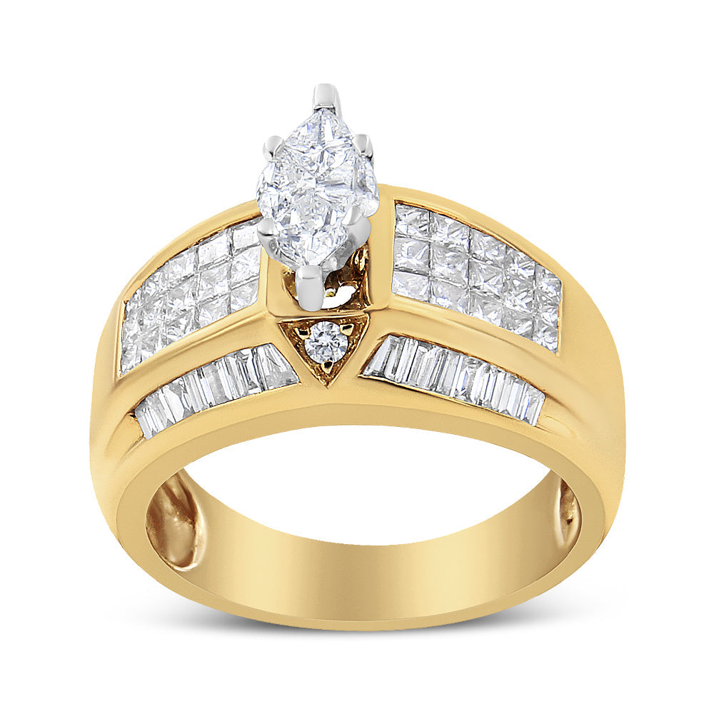 14K Yellow and White Gold 1 3/4 Cttw Round, Baguette, Princess and Pie-Cut Diamond Ring (H-I Color, SI1-SI2 Clarity) by Bids.com