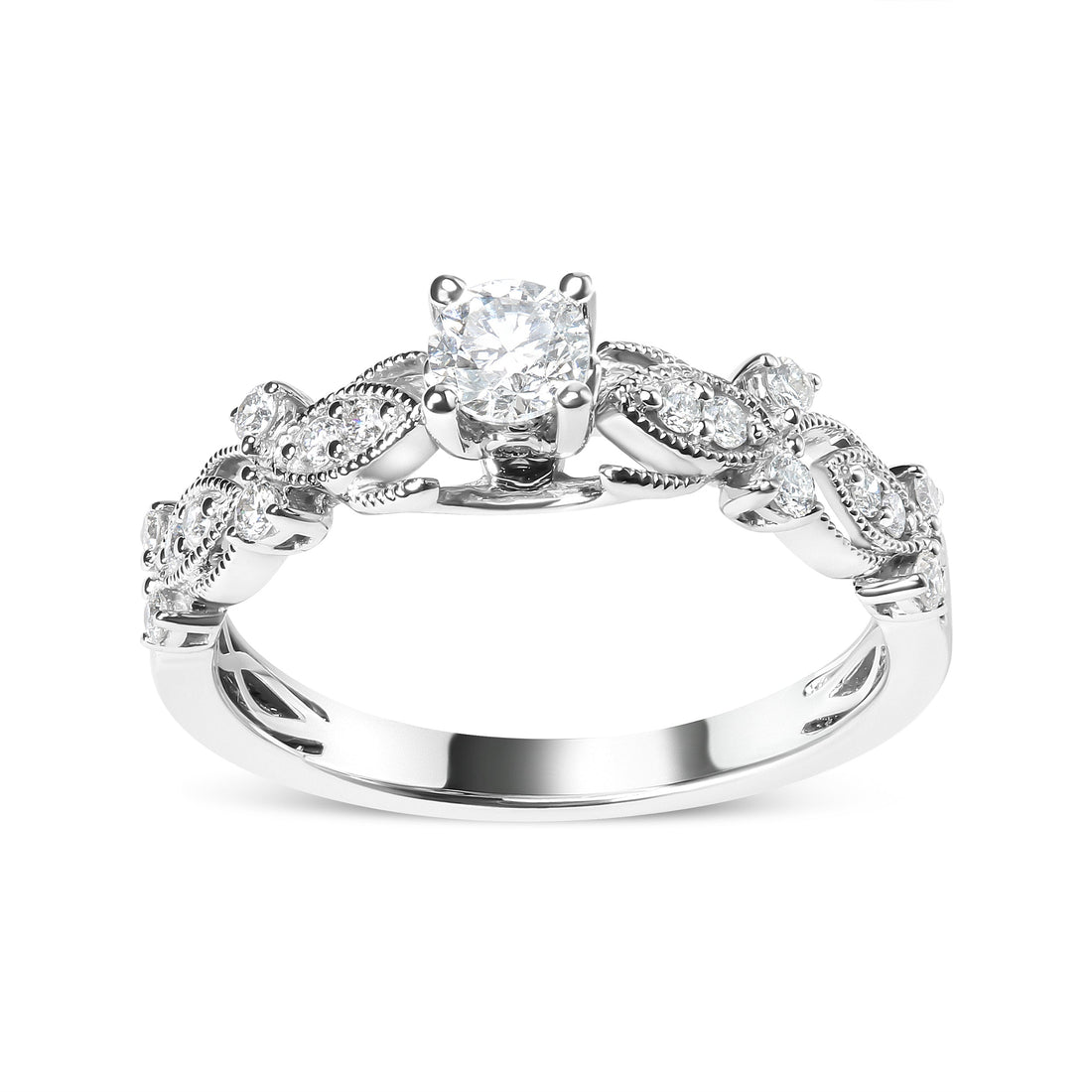 14K White Gold 1/2 Cttw Diamond Vintage Style Engagement Ring (G-H Color, VS2-SI1 Clarity) - Size 7 by Bids.com