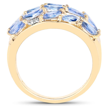 14K Yellow Gold Plated 1.56 Carat Genuine Tanzanite and White Topaz .925 Sterling Silver Ring by Bids.com