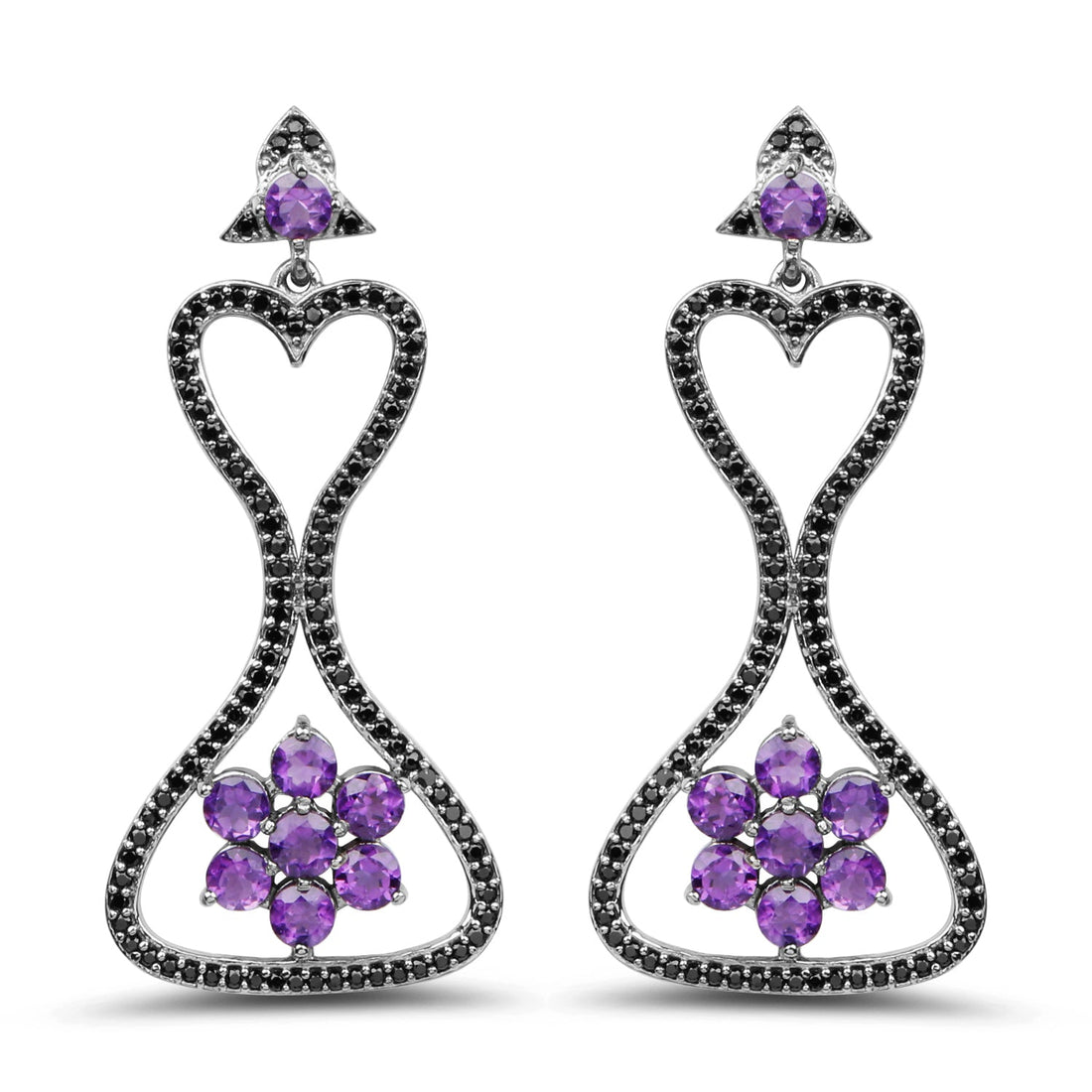 6.31 Carat Genuine Amethyst &amp; Black Spinel .925 Sterling Silver Earrings by Bids.com