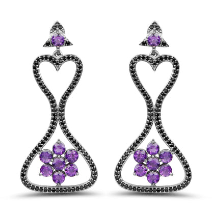 6.31 Carat Genuine Amethyst &amp; Black Spinel .925 Sterling Silver Earrings by Bids.com