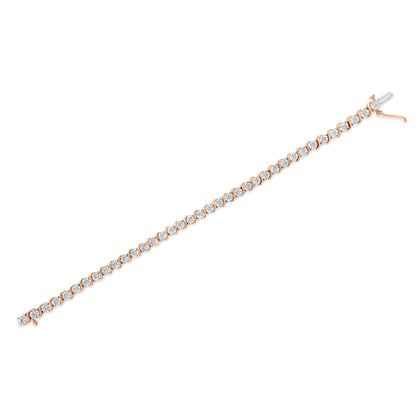 14K Rose Gold Plated .925 Sterling Silver 1/4 Cttw Diamond Round Miracle Plate and "S" Link Tennis Bracelet (I-J Color, I2- I3 Clarity) - 7" by Bids.com