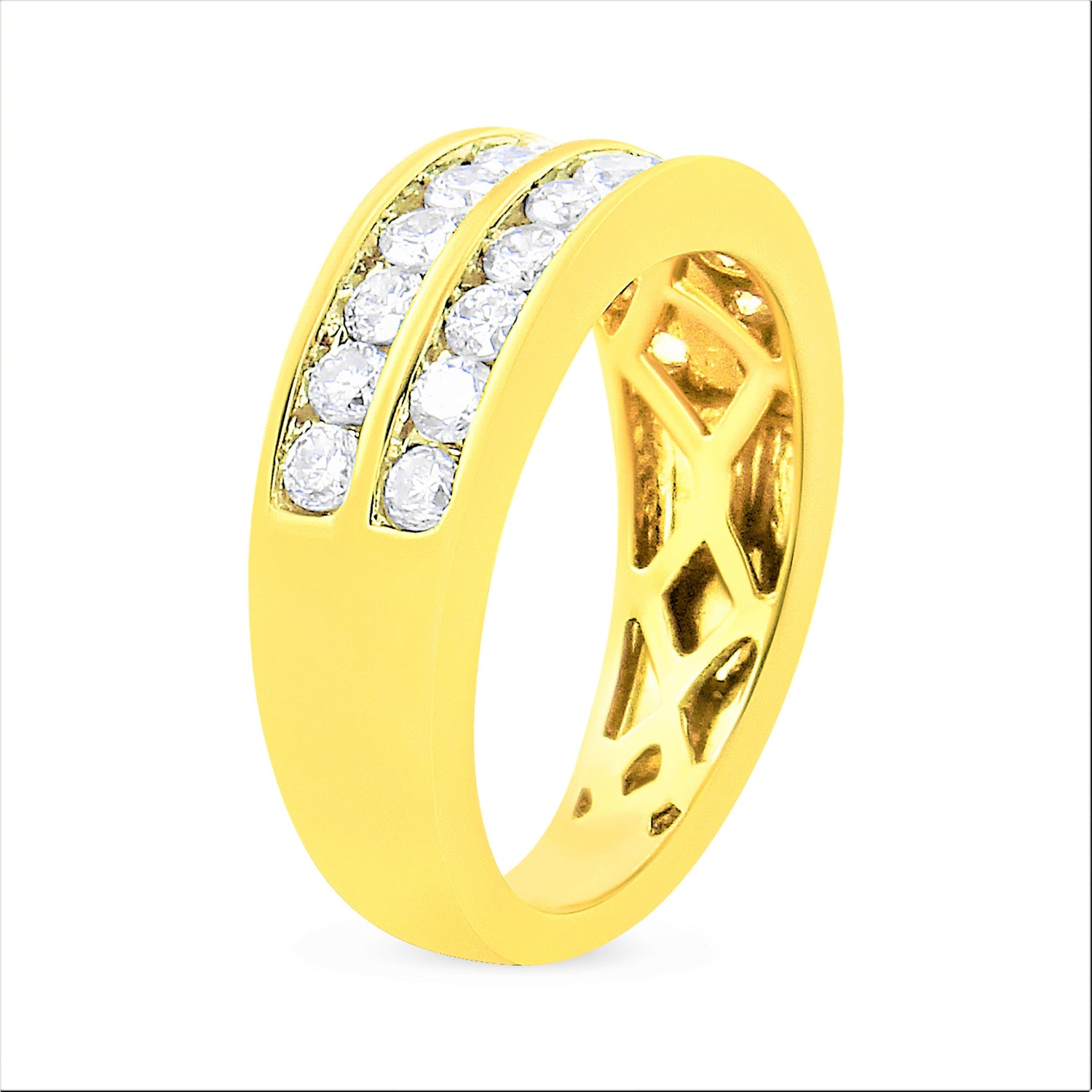 10K Yellow Gold Two-Row Diamond Band Ring (1 Cttw, J-K Color, I1-I2 Clarity) - Size 6 by Bids.com