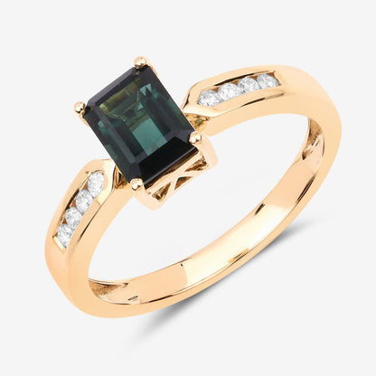 1.19 Carat Genuine Green Tourmaline and White Diamond 14K Yellow Gold Ring by Bids.com
