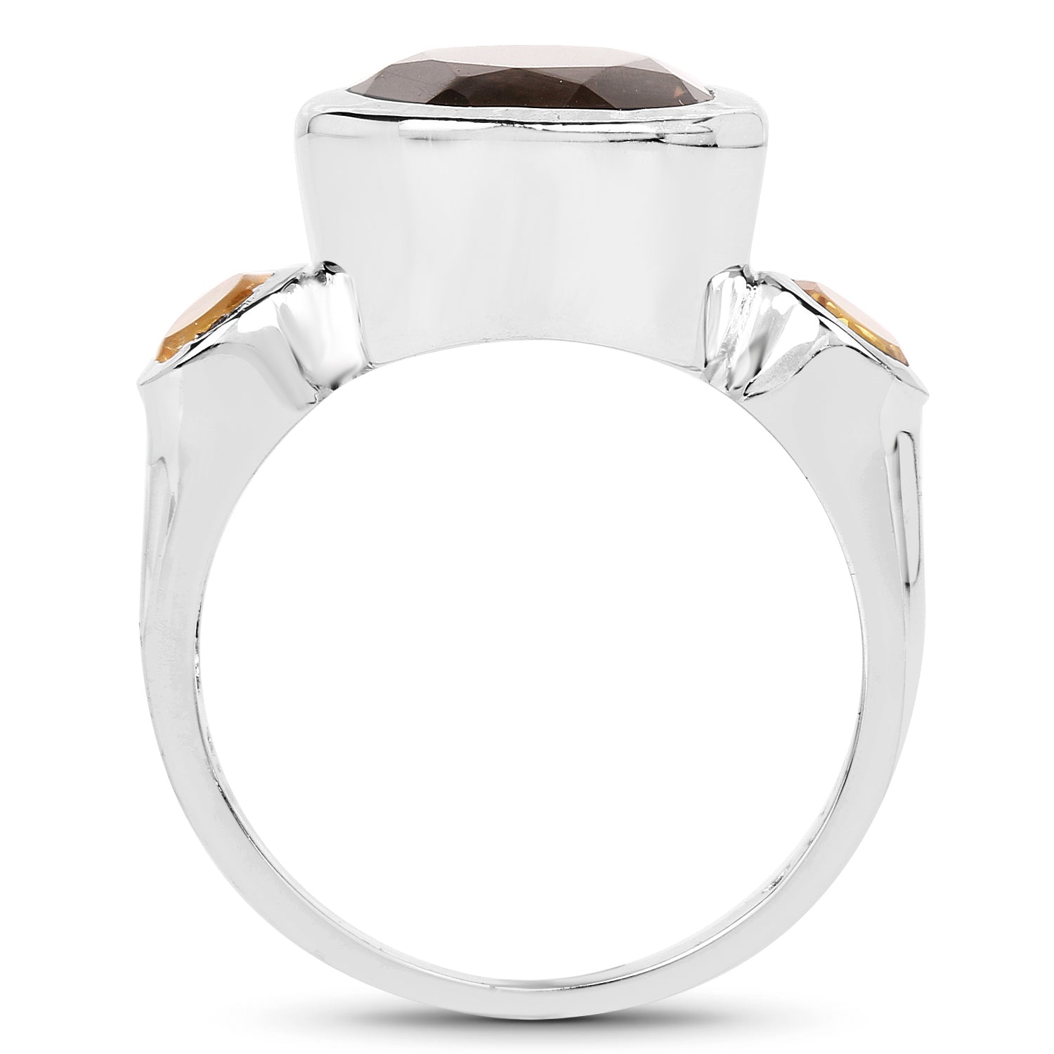 3.56 Carat Genuine Smoky Quartz and Citrine .925 Sterling Silver Ring  DestGlow