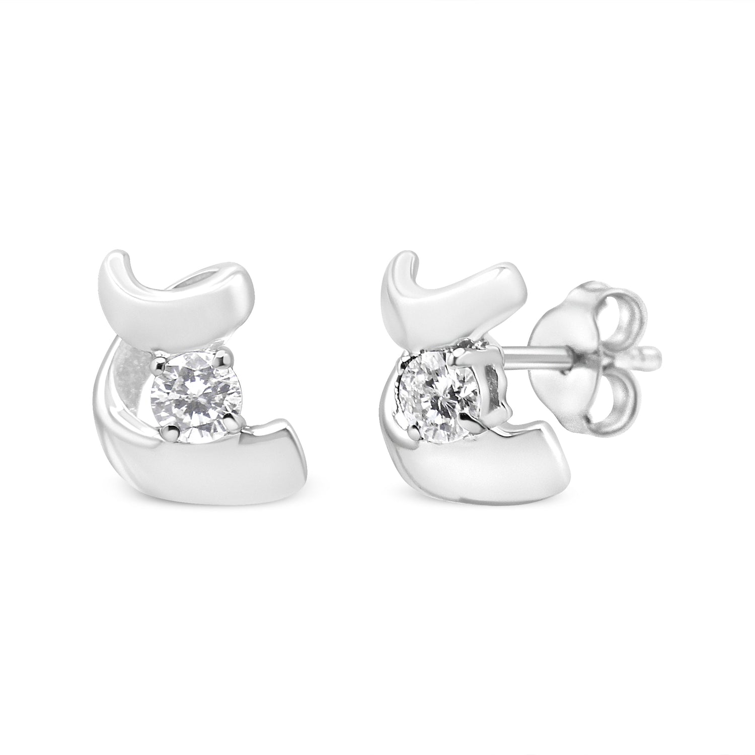 10K White Gold 1/10 Cttw Round Brilliant-Cut Diamond Espira Swirls Solitaire Push Back Stud Earrings (I-J Color, I1-I2 Clarity) by Bids.com