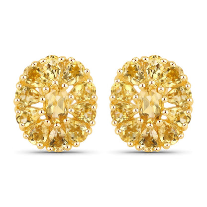 18K Yellow Gold Plated 4.06 Carat Genuine Citrine .925 Sterling Silver Earrings  DestGlow