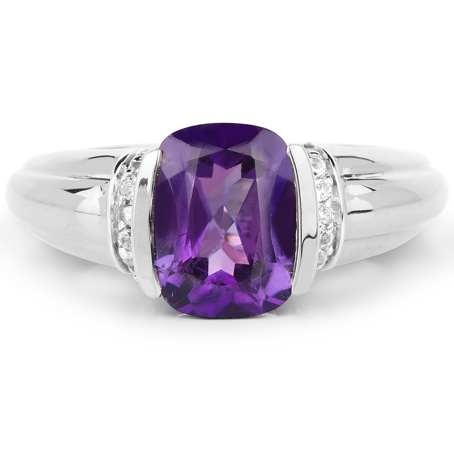 1.52 Carat Genuine Amethyst and White Topaz .925 Sterling Silver Ring  DestGlow