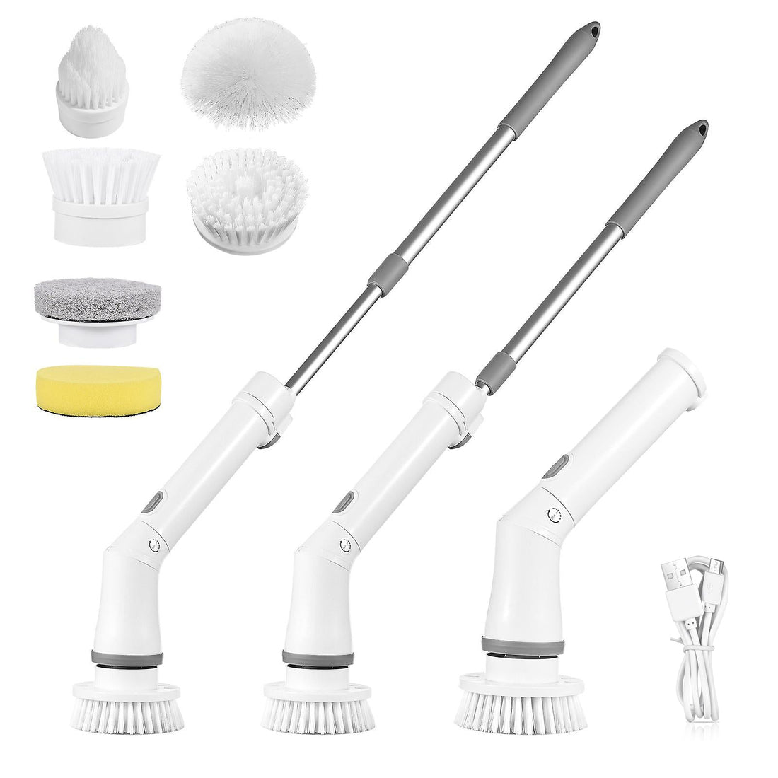 Electric Spin Scrubber Cordless Rechargeable Telescopic Cleaning Brush 6 Replaceable Heads 2 Speed Adjustable Extension Arm Bathroom Tub Tile Floor 