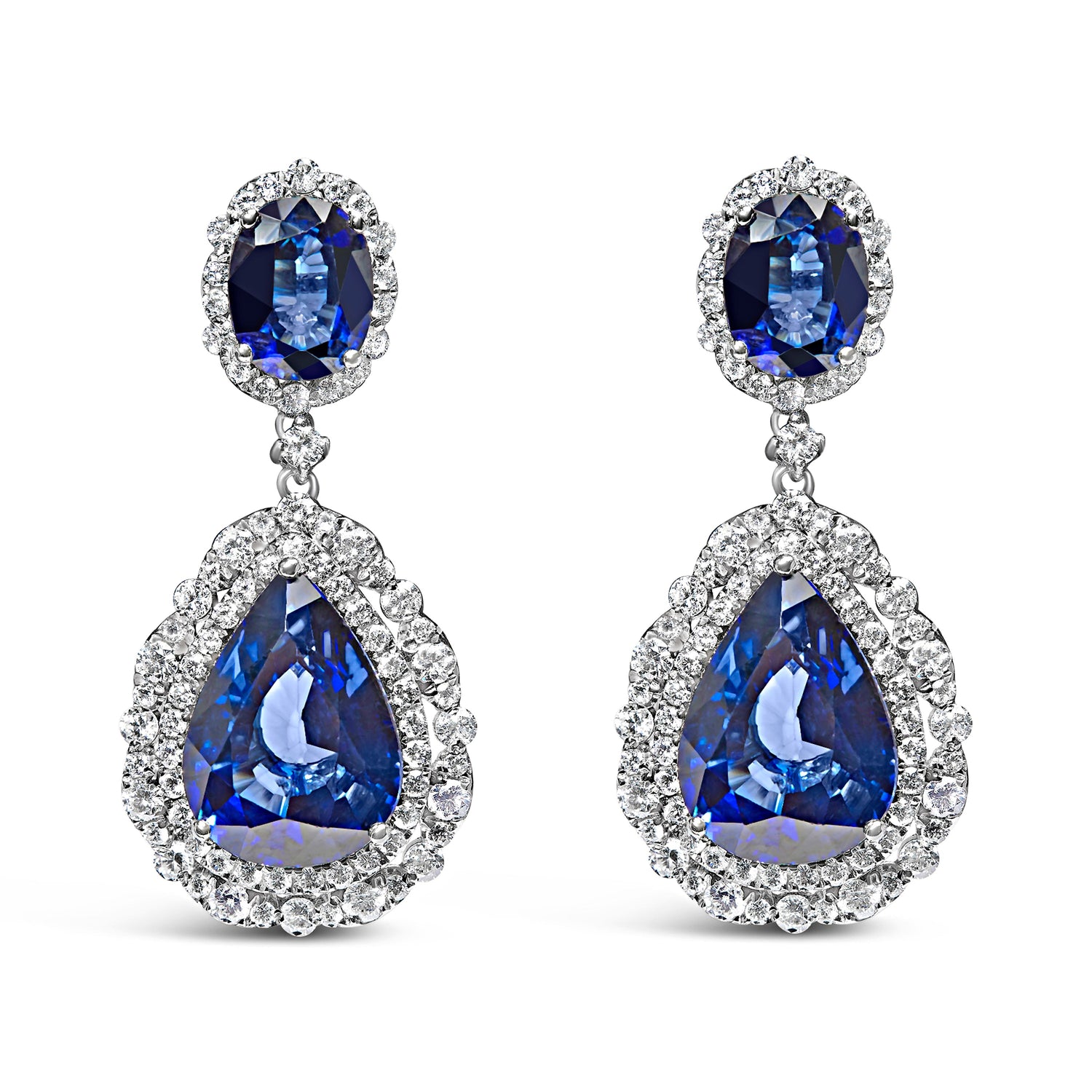18K White Gold Blue Sapphire 2 3/4 Cttw Diamond Halo Drop Dangle Earring (G-H Color, SI1-SI2 Clarity) by Bids.com