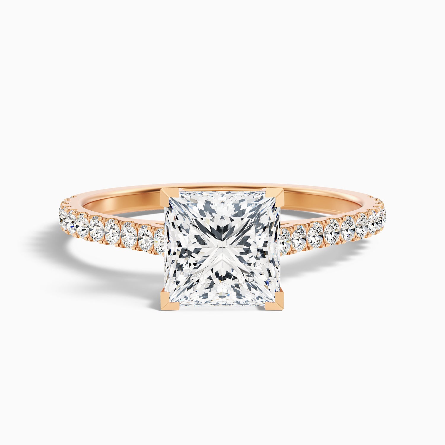 Iva 4 Carat Princess Cut Side Stone Pave Lab Grown Diamond Ring in 10k Rose Gold