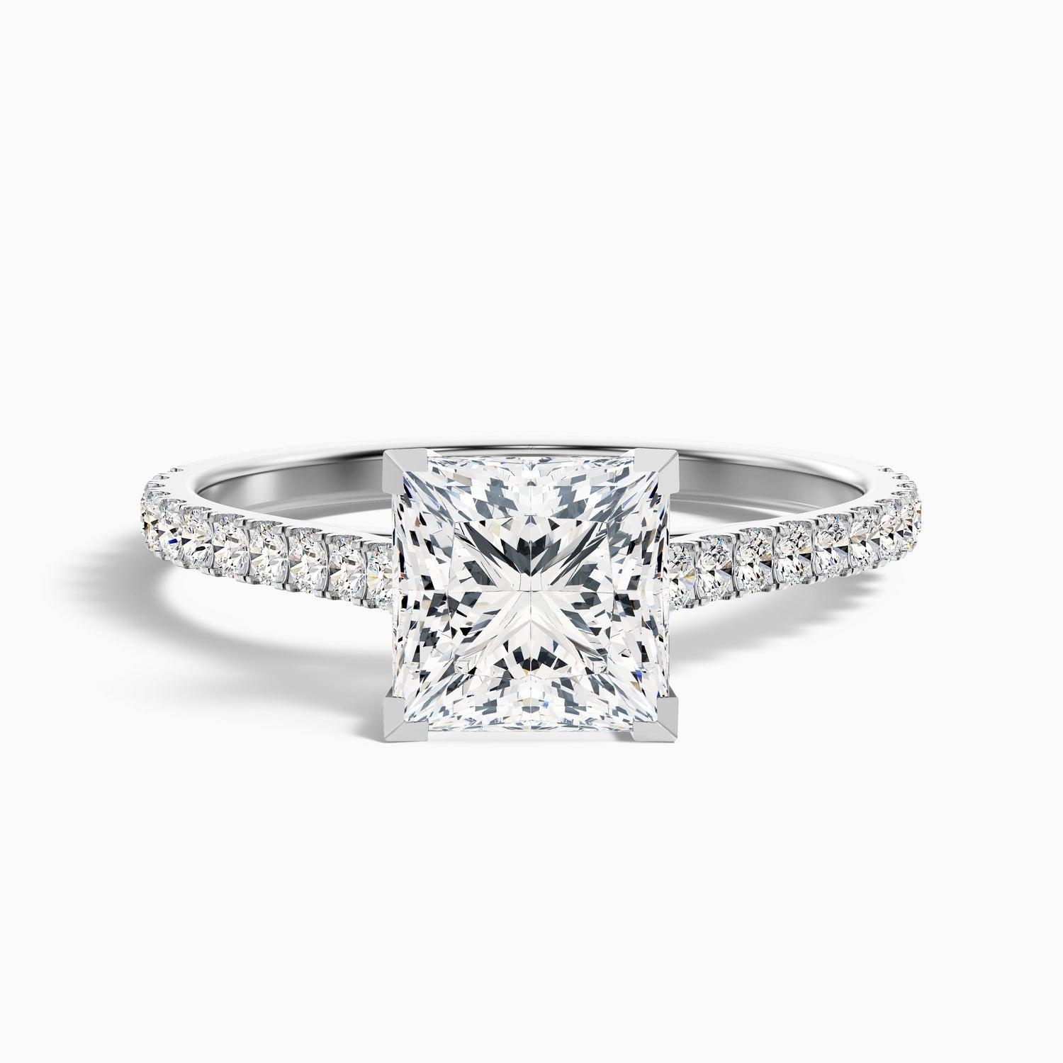 Iva 4.5 Carat Princess Cut Side Stone Pave Lab Grown Diamond Ring in 925 Sterling Silver