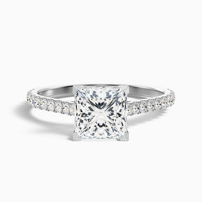 Iva 2.5 Carat Princess Cut Side Stone Pave Lab Grown Diamond Ring in 14k White Gold  DestGlow