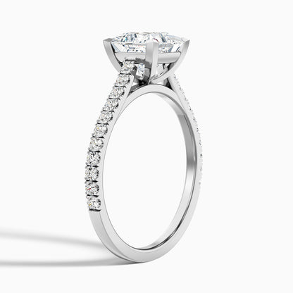 Iva 2 Carat Princess Cut Side Stone Pave Lab Grown Diamond Ring in 18k Yellow Gold