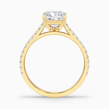 Cloe 8 Carat Princess Cut Solitaire Pave Moissanite Engagement Ring in 18k Yellow Gold