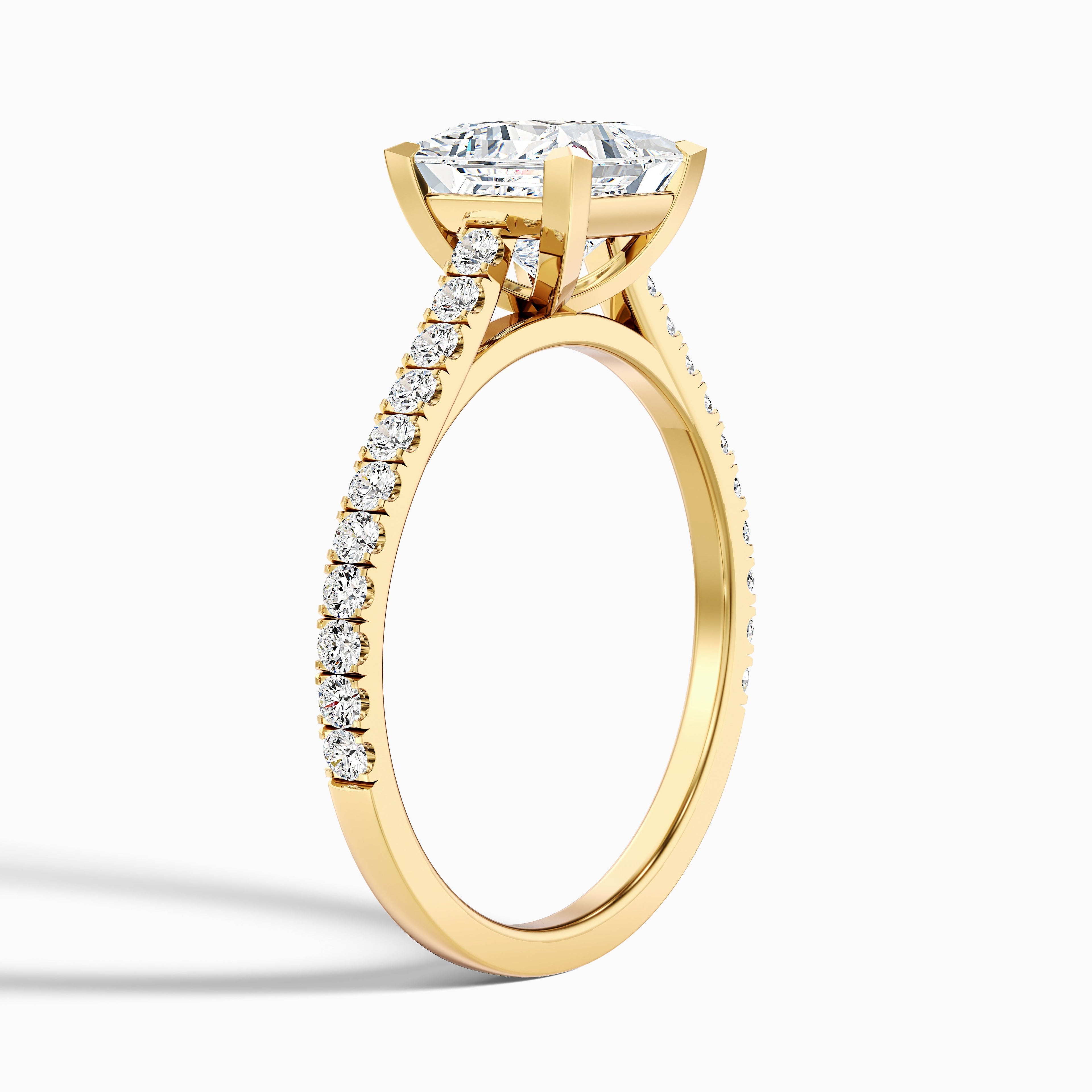 Cloe 7 Carat Princess Cut Solitaire Pave Moissanite Engagement Ring in 14k Yellow Gold