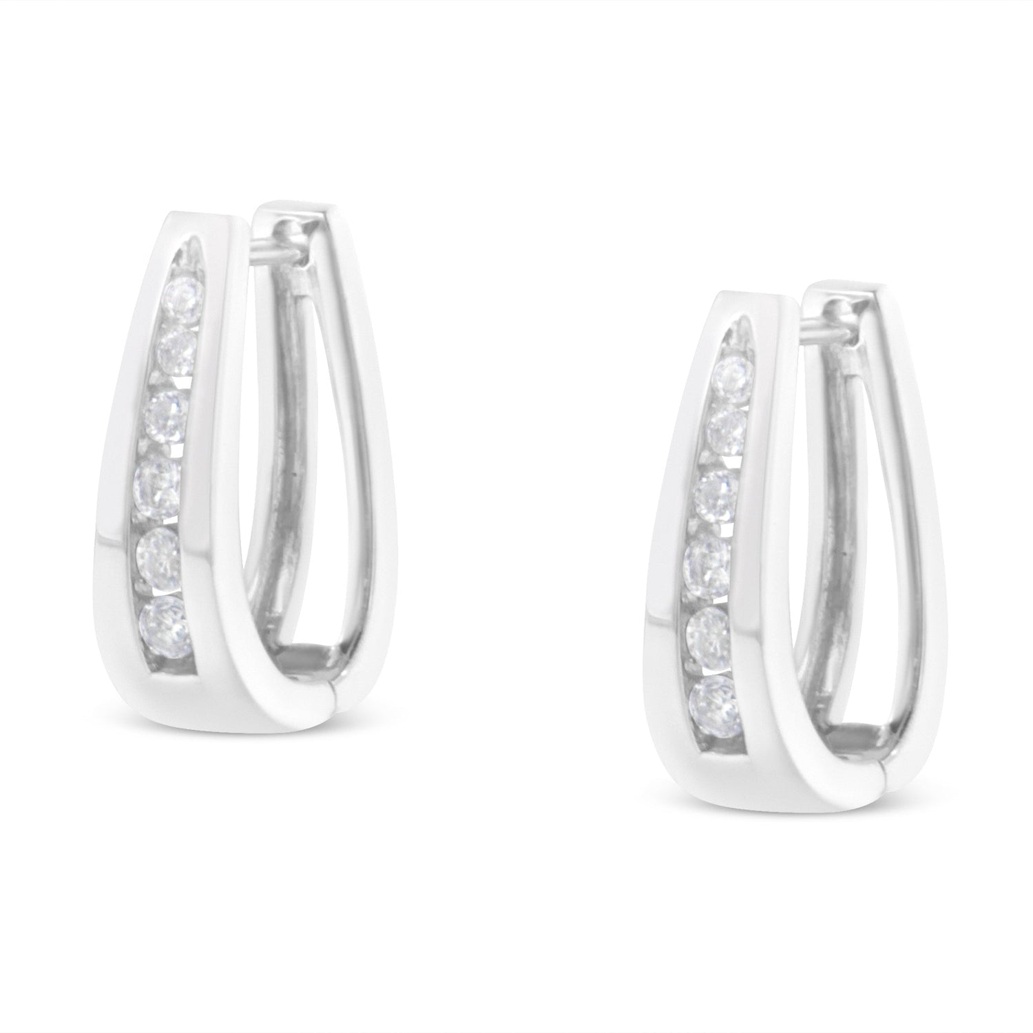 14k White Gold 1/4 Cttw Channel-Set Brilliant Round-Cut Diamond Hoop Earrings (I-J Color, I2-I3 Clarity) by Bids.com