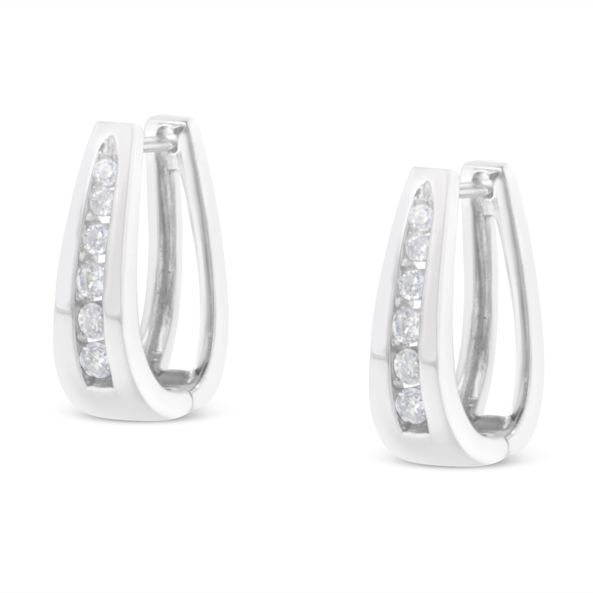 14k White Gold 1/4 Cttw Channel-Set Brilliant Round-Cut Diamond Hoop Earrings (I-J Color, I2-I3 Clarity) by Bids.com
