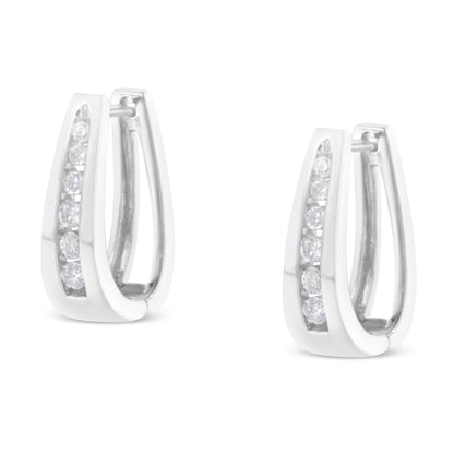 14k White Gold 1/4 Cttw Channel-Set Brilliant Round-Cut Diamond Hoop Earrings (I-J Color, I2-I3 Clarity) by Bids.com