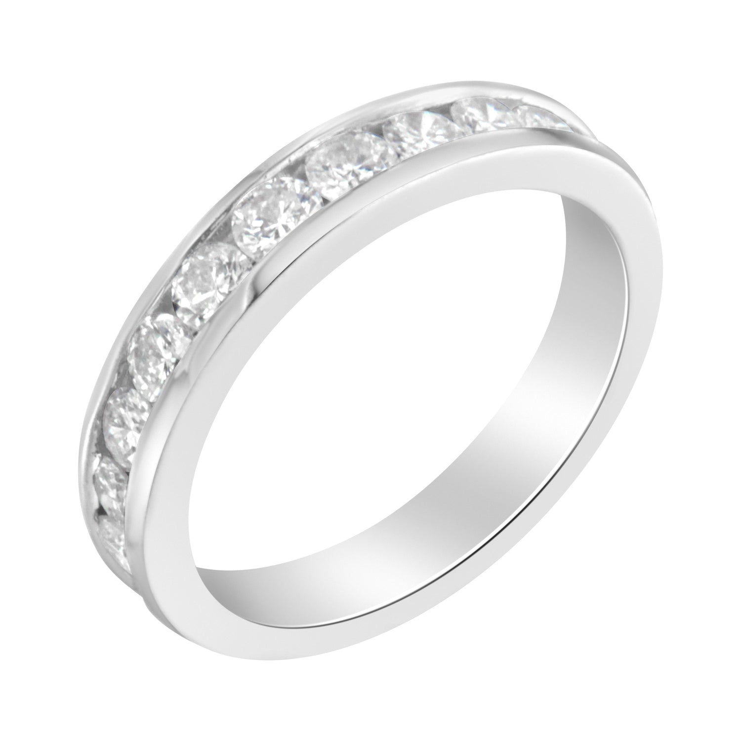 IGI Certified 1.0 Cttw Diamond 18K White Gold Channel-Set Half-Eternity Band Wedding Ring (E-F Color, I1-I2 Clarity) - Size 5-1/2 by Bids.com