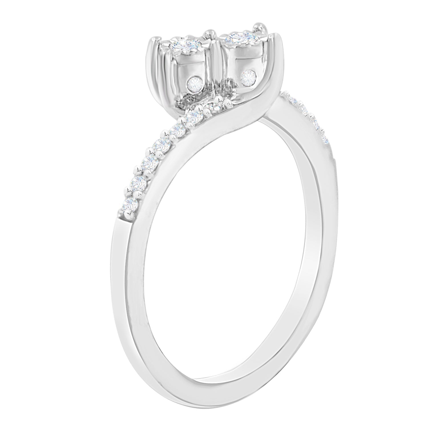 10K White Gold 1/4 Cttw Two-Stone Diamond Bypass Engagement Ring  DestGlow