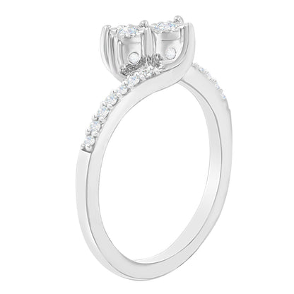 10K White Gold 1/4 Cttw Two-Stone Diamond Bypass Engagement Ring  DestGlow
