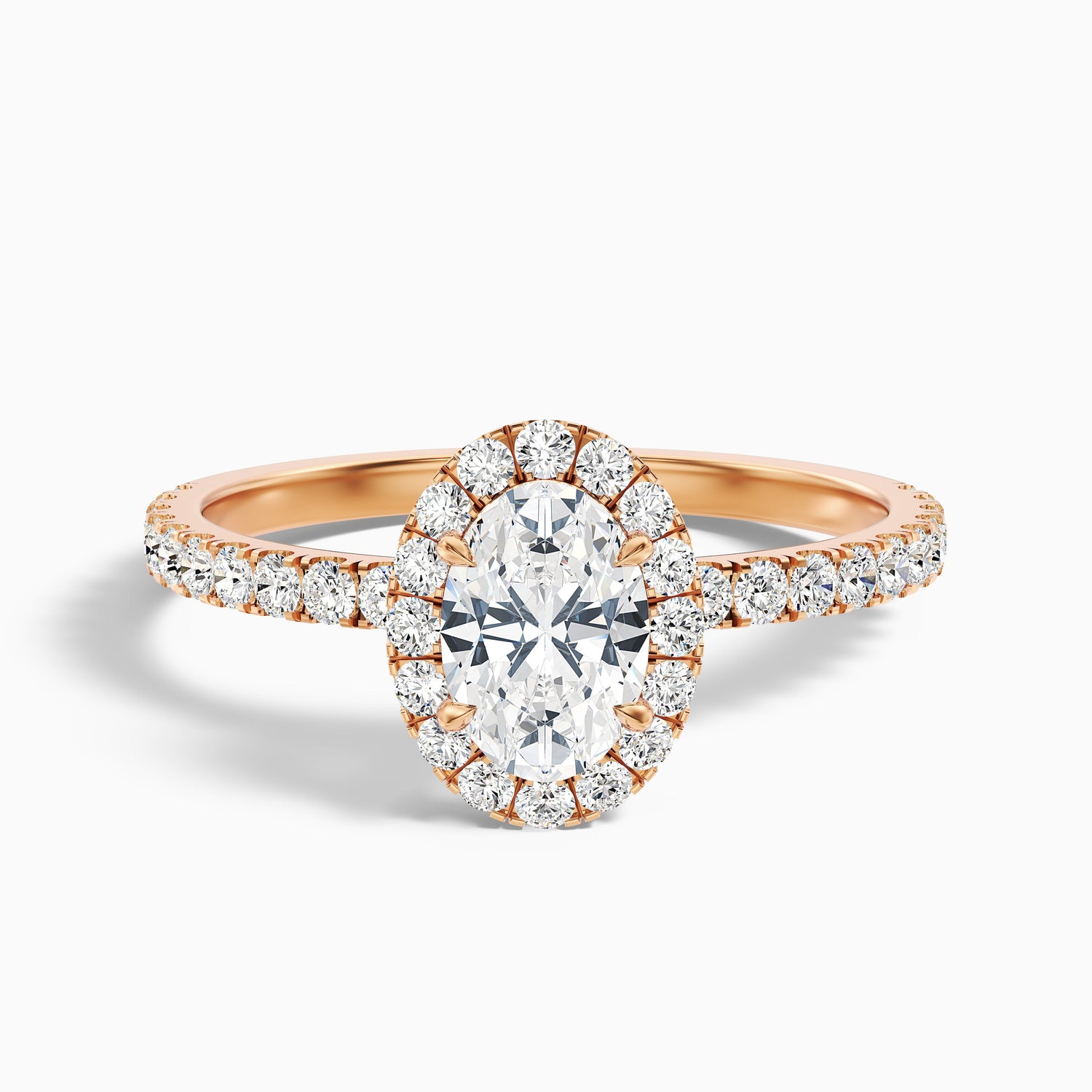 Grace 2.5 Carat Oval Halo Pave Moissanite Engagement Ring in 14k Yellow Gold