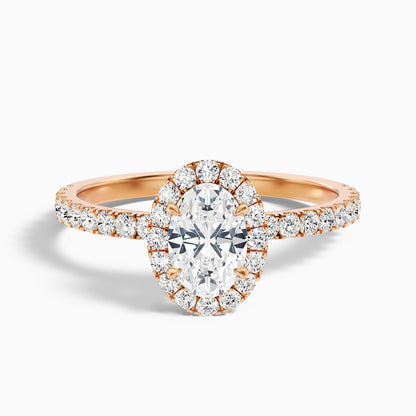 Jany 1 Carat Oval Halo Pave Lab Grown Diamond Ring in 18k Yellow Gold  DestGlow