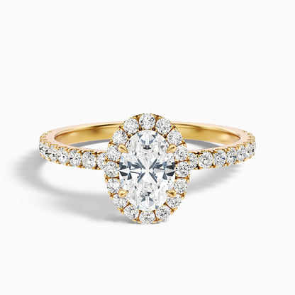 Grace 2 Carat Oval Halo Pave Moissanite Engagement Ring in 18k White Gold
