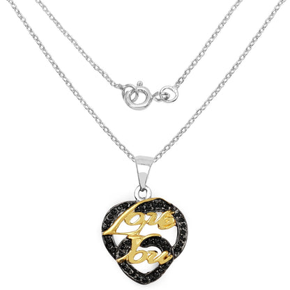 Two Tone Plated 0.18 Carat Genuine Black Spinel .925 Sterling Silver Pendant  DestGlow