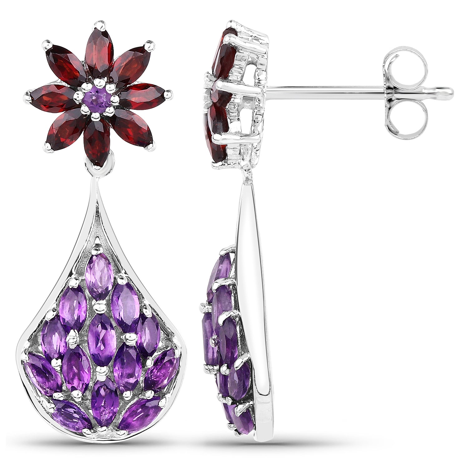 3.80 Carat Genuine Amethyst, Garnet and Amethyst .925 Sterling Silver Earrings  DestGlow