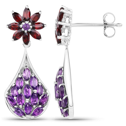 3.80 Carat Genuine Amethyst, Garnet and Amethyst .925 Sterling Silver Earrings  DestGlow