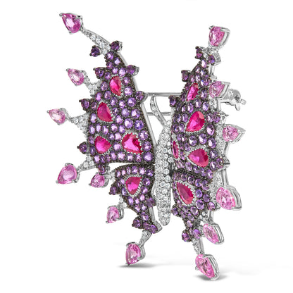 18K White Gold 1.00 Cttw Diamond, Ruby Sapphire, and Amethyst Mixed Gemstone Butterfly Brooch Pin (G-H Color, VS1-VS2 Clarity) by Bids.com