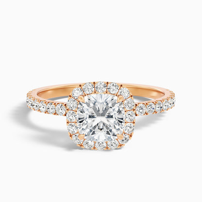 June 2.5 Carat Cushion Cut Halo Pave Lab Grown Diamond Ring in 10k White Gold  DestGlow