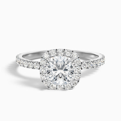 June 1 Carat Cushion Cut Halo Pave Lab Grown Diamond Ring in 10k Yellow Gold  DestGlow