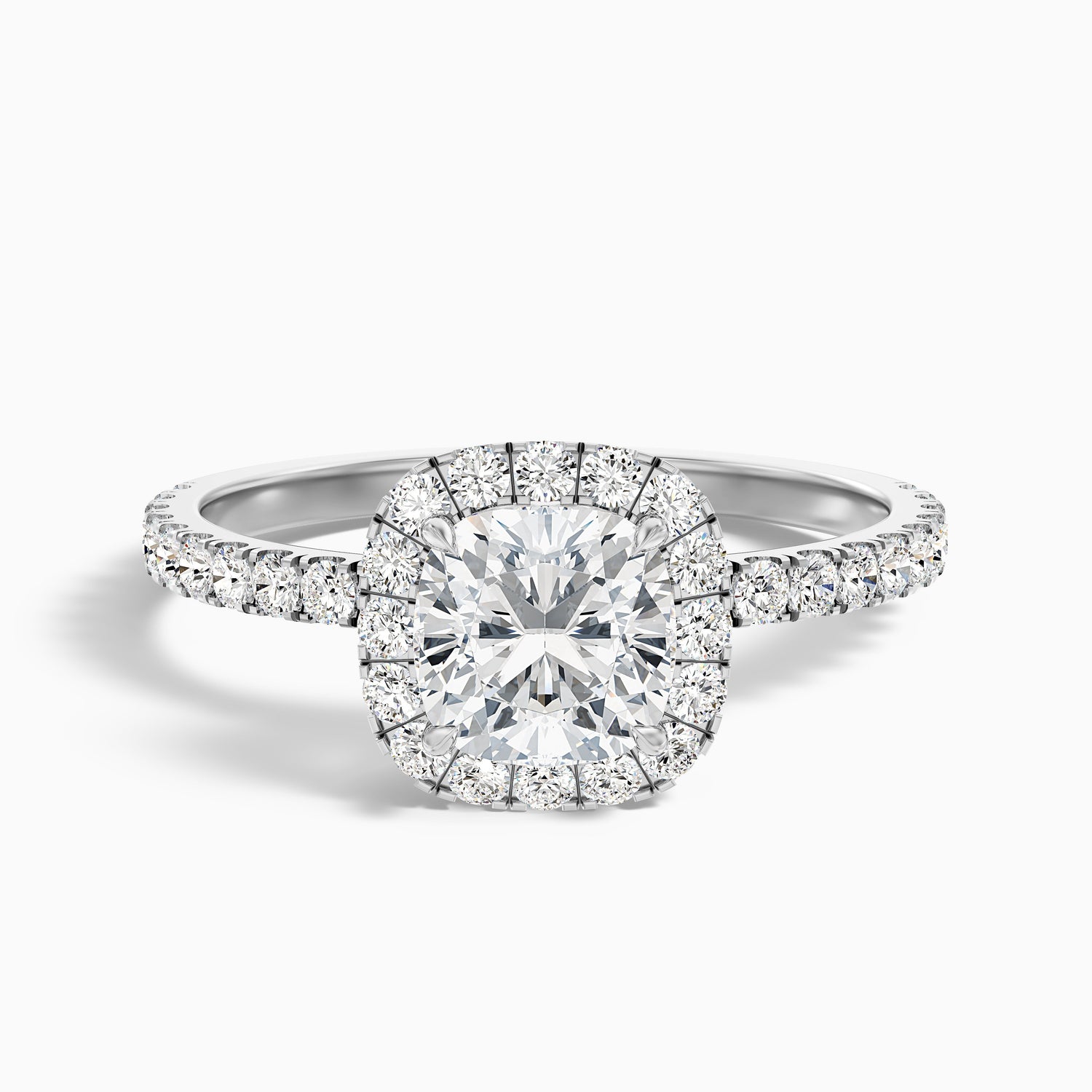 Gina 3.5 Carat Cushion Cut Halo Pave Moissanite Engagement Ring in 14k Yellow Gold