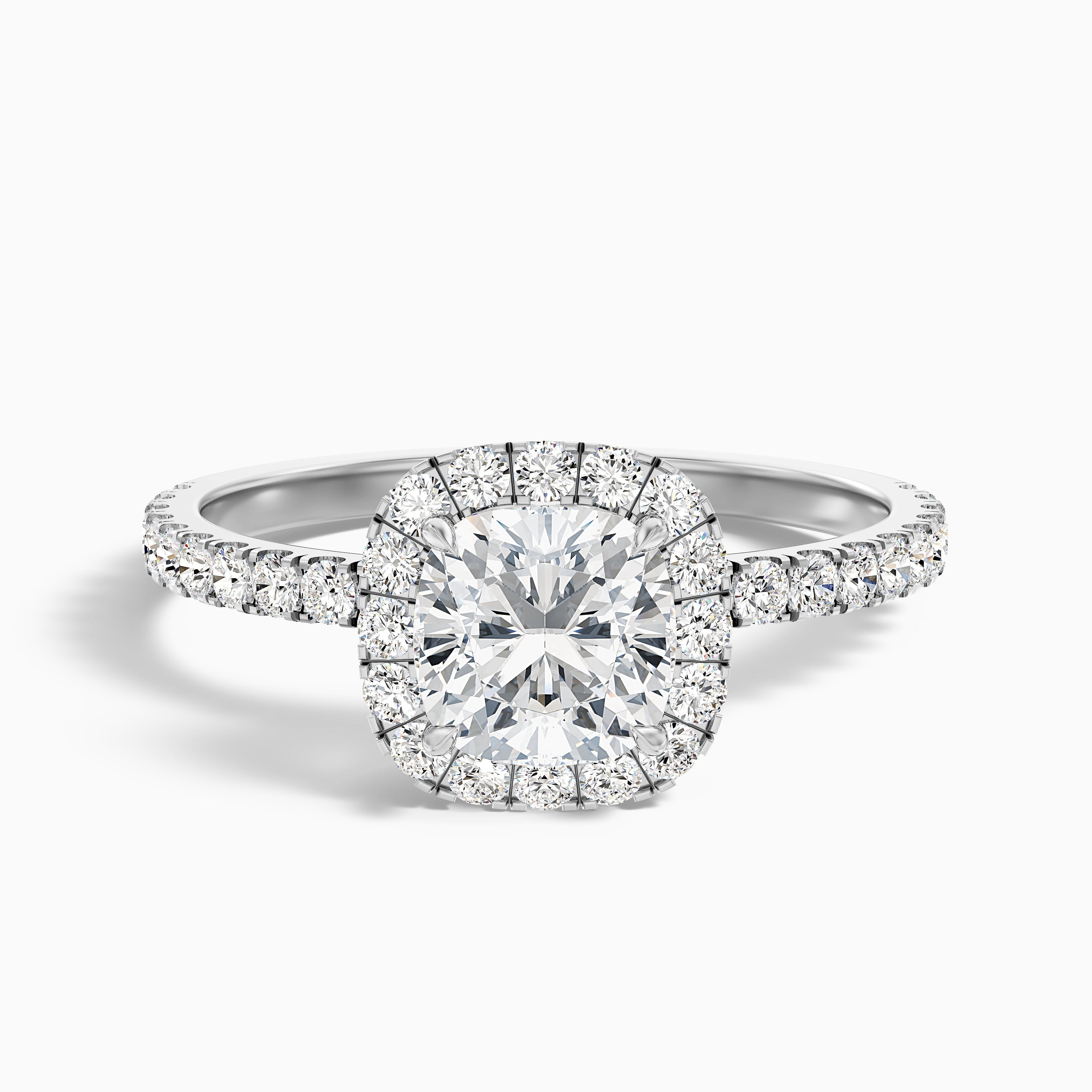 Gina 3.5 Carat Cushion Cut Halo Pave Moissanite Engagement Ring in 14k Yellow Gold