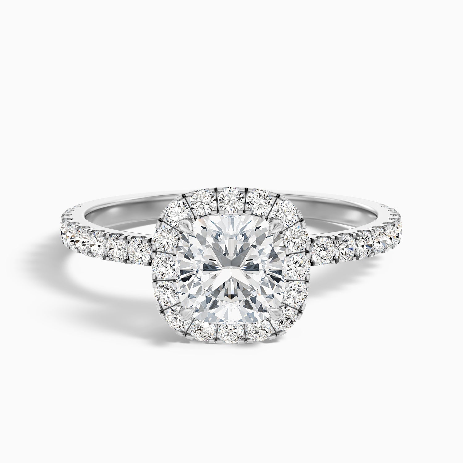 Gina 2.5 Carat Cushion Cut Halo Pave Moissanite Engagement Ring in 18k Rose Gold