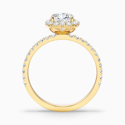 June 3.5 Carat Cushion Cut Halo Pave Lab Grown Diamond Ring in 18k Yellow Gold  DestGlow